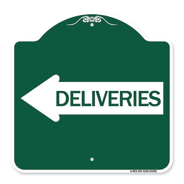 Signmission Designer Series Deliveries W/ Left Arrow, Green & White Aluminum Sign, 18" x 18", GW-1818-24363 A-DES-GW-1818-24363 - main